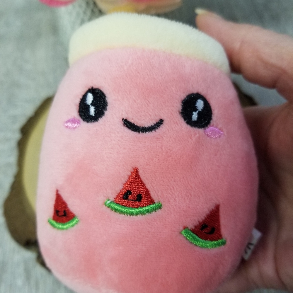 Boba Tea Watermelon Plush Keycharm - Picture 3 of 5